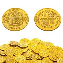 DSLSQD Pack of 100 Gold Coins, Pirate Treasure Gold Coins Toy, Plastic Gold Thaler, Play Coins, Artificial Gold Coins, for Children's Birthday Party Favours, Pirate Adventure, Treasure Hunt Event
