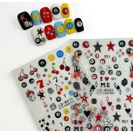 Pegatinas de uñas 3D para diseño de piscina y dados, calcomanías de arte de uñas a presión estilo caricaturas (2 hojas) - Bonitos accesorios de manicura con textura DIY