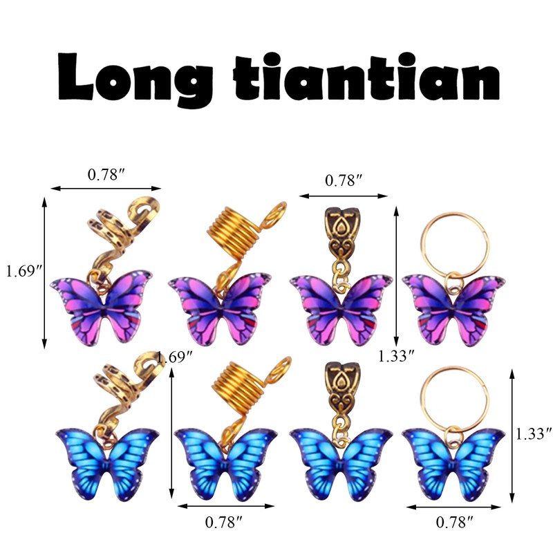 8PCS Butterfly Braids Hair Clips Butterfly Dreadlock Accessories Charms African