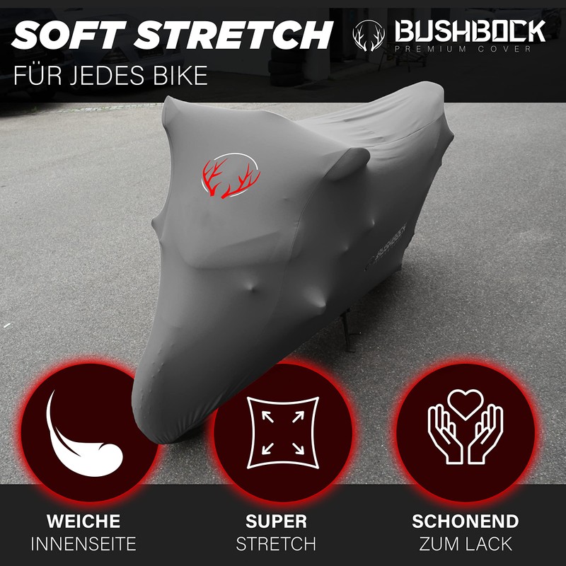 BUSHBOCK® Premium Cover Indoor Motorcycle Tarpaulin Dust Protection Elastic Breathable