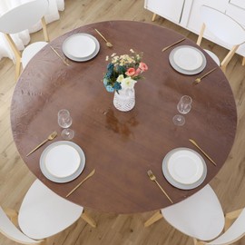 Rakila Round Vinyl Elastic Waterproof Tablecloth Fitted Edge Design Table Cover Fits 45" - 56" Round Table for Camping, Dining, Outdoor, Clear