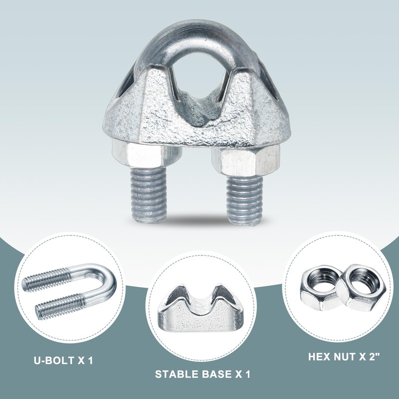 sourcing map 20 Pcs M6 Steel Wire Rope Clip Clamps,