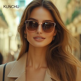 kunchu Sunglasses Women's Large Glasses Women Retro Square Trend Classic UV400 Protection Ultralight Round, Leopard Black