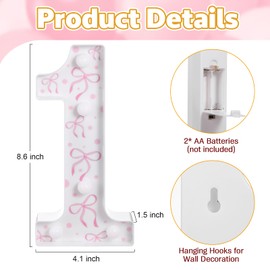 Retisee Retisee Light up Number 1 Table Centerpieces Pink Bow Birthday Decorations 8.5' LED 1st Birthday Light up Sign for Girls Pink Bow Themed Coquette Party Decor