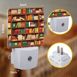 Neidius Retro Bookshelf Plug Night Light,Funny Library Book Night Light Lamp Auto Sensor Energy Efficient Dusk to Dawn Lights for Girls Boys Women Room Decor,Hallway,Kitchen,Bathroom,Nursery,Stairs
