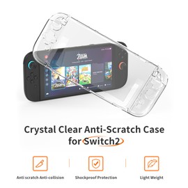 JOYTORN Switch 2(2025)用クリア保護ケース、ドッキング可能なクリスタルケースカバーアクセサリー、取り外し可能なジョイコン付き、Switch 2コンソールと互換性のある透明スリムカバー、分割デザイン