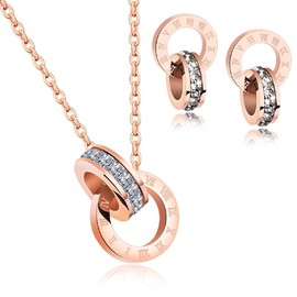 Crystalline Azuria White Crystals Round Jewellery Set Necklace Pendant 45 cm Stud Earrings 18 kt Rose Gold Plated for Ladies