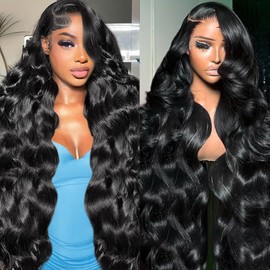 MsDanna 32 Inch Body Wave Lace Front Wigs Human Hair 220 Density Transparent Lace Frontal Wig 13x6 Lace Front Wigs Human Hair Pre Plucked HD Lace Frontal Long Human Hair Wig for Women with Baby Hair