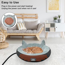 Alpcouts Heated Cat Bed for Indoor Cats, 19" Round Heated Pet Bed with Chew Resistant Cord. Soft & Cozy Electric Pet Heating Pad, Indoor Kitty Heating Bed Cat Heating Pad for Small and Medium Cats.