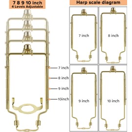 GO&SO Gold Adjustable Lamp Shade Holder,7 8 9 10 inch Lamp Harp Kit,Fit both Standard Lamp Rod and E26 Light Base UNO Fitter Adapter,DIY Lamp Shade Holder Replacement,for Table & Floor Lamps