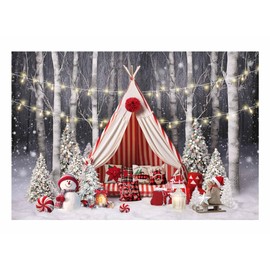 Funnytree 82" x 59" Winter Snowy Forest Tent Photo Backdrop for Newborn Photography Picture Xmas Christmas Woodland Tree Holiday Birthday Baby Shower Party Supplies Decor Wall Decor Banner Background
