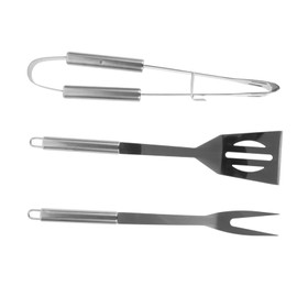 Vaguelly 3Pcs Stainless Steel BBQ Grill Tool Camping Cooking Utensils with Non Slip Handles for Outdoor Barbecue and Grilling Easy to Clean and Practical Accessories
