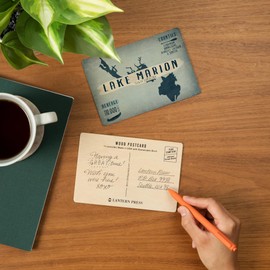 Lake Marion, South Carolina, Lake Essentials, Shape, Acreage and County (4x6 Birch Wood Postcards, 2-Pack Stationary, Rustic Home Wall Decor)