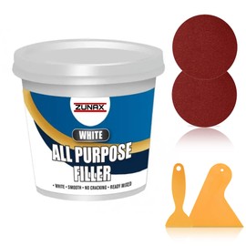 Multipurpose All-Purpose Ready Mixed Filler White 500g Tub with 2 Spreaders and 2 Sandpapers – 5pcs Filler Set – Ideal for Interior & Exterior Repairs on Walls, Ceilings, Plaster, and Various Surface