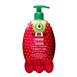 RAW SUGAR, Shampoo + Acondicionador, 2 en 1, para Niños de 3 Años y Más, Aroma a Fresa y Kiwi, Infusionado con Aceite de Jojoba, Prensado en Frío, Vegano, Libre de Sulfatos y Parabenos, 354 ml
