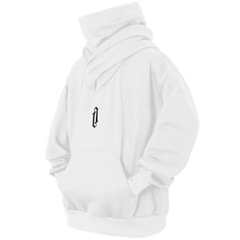 Eocicvvi Fleece Hoodies for Men Cowl Neck Sweatshirts Casual Pullover Fall Winter Loose Fit Tops with Embroidery(White,4XL)