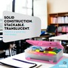 Enday Pencil Box Pink, Large Capacity Plastic Double Deck Box