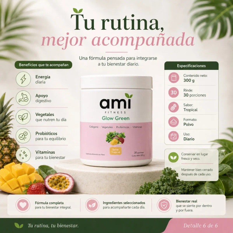 Ami Glow Green Colágeno Probióticos Fitness Mujer