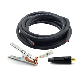 WeldingCity 15-ft 1/0-AWG USA-made Heavy Duty Welding Cable with Work Clamp and Tweco/Lenco-type Twistlock Connector Plug for Welder Whip Lead