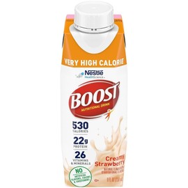Boost Very High Calorie Nutritional Drink Creamy Strawberry, Made with Natural Strawberry Flavor & No Artificial Flavors, Colors & Sweeteners, 8 FL OZ (Pack of 12)