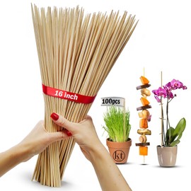 KT Deals 100 Pack 16" Bamboo Plant Stakes, Garden Sticks for Plant Support Tomato Floral Potted, Indoor Gardening Wooden Sign Posting and Other Crafts Long Natural Wood Skewers (16 inch)