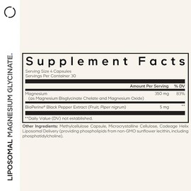 Codeage Suplemento de Glicinato de Magnesio Liposomal - Pastillas de Bisglicinato de Magnesio - Bioperine Pimienta Negra - Suministro Liposomal - Mine