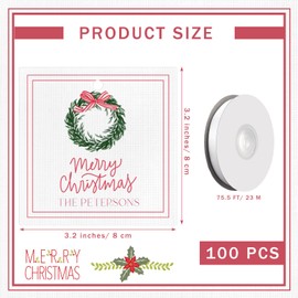 AmazingSpark 100 Pack Christmas Wreath Gift Tags with Ribbon Christmas Presents Decorations Gift Wrapping Tags for Xmas Party Favors Treat Cookie Decor Envelopes