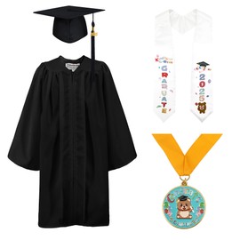 GraduationMall Children's Graduation Talar with Graduation Hat 2025 Nursery Stole Bear Medal Package Graduation Gift 12 Colours, Black-2025 Stole, S