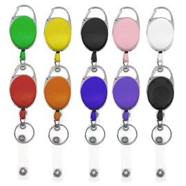 EUPSIIU Pack of 10 Retractable ID Card Holder, Retractable ID Card Badge Clips, Card Holder with Key Ring, Badge Reel Carabiner, for ID, Key Cards