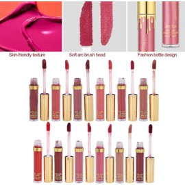 Brillo de labios, 12 colores Lápiz labial líquido mate de larga duración Taza antiadherente Juego de glaseado de labios Herramienta de maquillaje Textura agradable para la piel Belleza Cosmética Juego