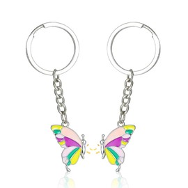 EQLEF Friends Keyring, Best Friend Key Fob, 2 Pieces, Magnetic Butterfly Keyring, Bff Gifts, Friendship Key Ring, Gift for Birthday, Christmas, Colourful