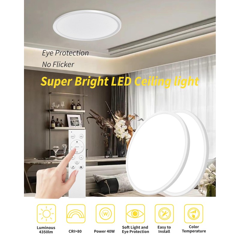 1Pack 20 Inch Remote Control Dimmable Large LED Flush Mount