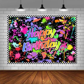 Lofaris Neno Glow in The Dark Birthday Party Photography Backdrops Colorful Graffiti Splash Paint Background Slime Happy Birthday Black Light Sleppover Party Banner Decor for Kids Birthday Supplies