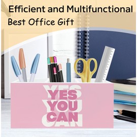 KRHFG Pink Inspirational Makeup Brush Holder Organizer, Trendy Preppy Toothbrush Holders for Girly Bathroom, Yes You Can Motivational Pen Pencil Holder for Dorm Bedroom Desk Accessories