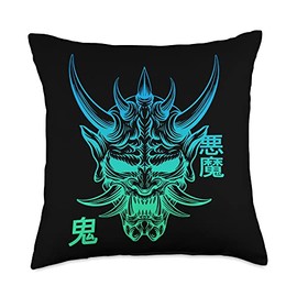 Hannya Oni Mask/ Japan Anime, Demon Warrior Mask, Throw Pillow