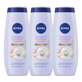 NIVEA Refreshing White Peach and Jasmine Body Wash with Nourishing Serum, Scented Body Wash for Women, Enriched with Provitamin B5 and Vitamin E, 20 Fl Oz Bottle, 3 Pack