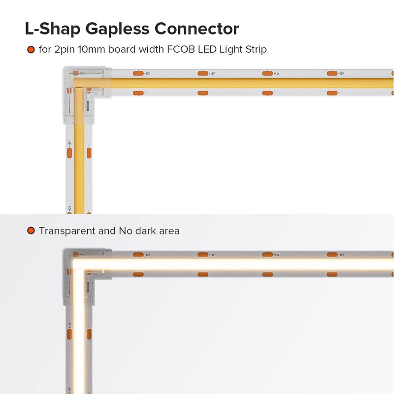 BTF-LIGHTING FCOB COB Transparent Gapless L-Shaped Connector Kit 4pc L-Shaped