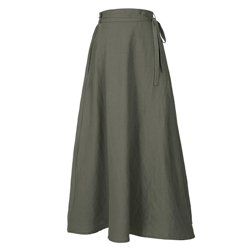HIGAKI Womens Linen Skirt Elastic Waist A-Line Maxi Skirt with