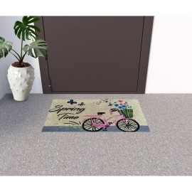 Homeroots 18" X 30" Beige and Black Coir Bicycle Outdoor Spring Door Mat