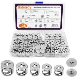 Bohoray 135pcs Cam Lock Fittings, 5 Sizes Furniture Cam Lock Fasteners, Furniture Connecter Cam Lock Nuts with 2 Types Outer Cover, Screw Eccentric Fasteners for Cabinet Drawer Wardrobe Panel