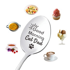 Cat Dad Gifts for Men Him Boyfriend Husband Birthday Gifts for Cat Lovers Owners Good Morning Cats Dad Spoon Long Distance Gift for Men Brother Friend Pet Paw Print Spoons