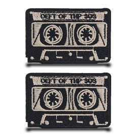 Pack of 2 80s Cassette Funny Flag Patch Nylon Tactical Iron-On Patch Embroidery Badge Iron on Patch with Nylon Military Patch Applique for Jacket Jeans Bags Clothing Backpacks Vest
