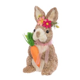 FloristryWarehouse Decorative Straw Bristle Easter Bunny Figure With Carrot 23cm/9 Inches Tall