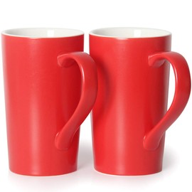 20 Ounces Large Coffee Mugs, Smilatte M007 Plain Tall Ceramic Cup with Handle for Dad Men, Set of 2, Red
