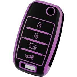 YALNORVA for Kia Key Fob Cover, TPU Key Fob Case Cover Fits for Kia Forte Optima Rio Rondo Sorento Sedona Soul Sportage Hyundai Accent Elantra Car Accessories Flip Smart Key Holder, Purple Black