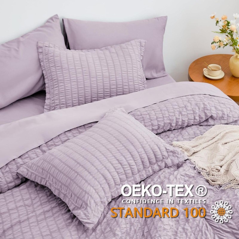 Freyamy Seersucker Bed Linen 135 x 200 cm 2-Piece Purple