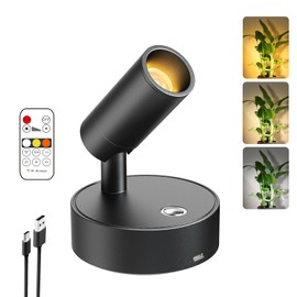 Olafus LED Wireless Spotlight Indoor, Rechargeable Battery Uplighting Indoor with Remote & Timer, 3CCT Picture Lights for Wall, Mini Art Accent Light for Plants Artwork Painting, Black
