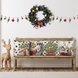 LITIVY Christmas Decor Pillow Covers Set of 4 Decorative Throw Pillowcase for Winter Xmas Holiday Home Decor for Sofa Couch (Christmas Tree Snowman Gloves Deer) (16"x16", Black)