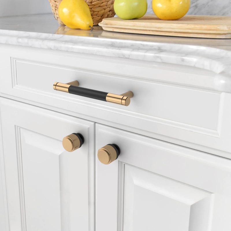 Amerdeco 10 Pack Champagne Bronze and Black Knurled Cabinet Pulls