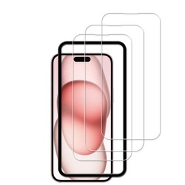 HKKAIS Screen Protector For iPhone15 Plus Tempered Glass Film with Easy Alignment Tool 3-Pack
